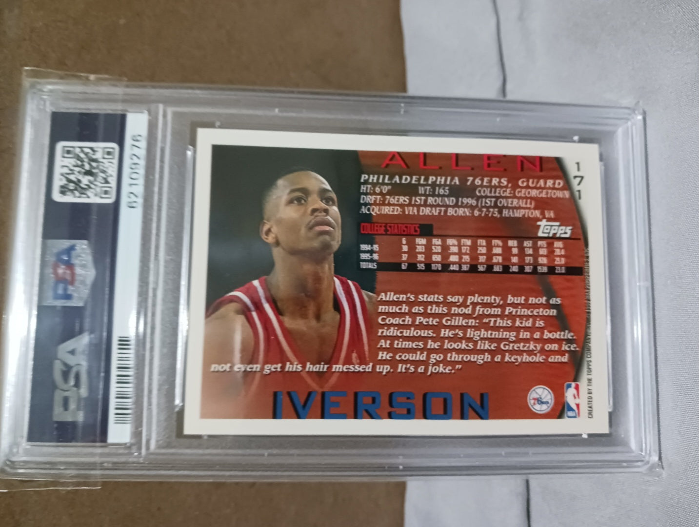 1996 TOPPS Allen Iverson Rookie Card #171 PSA 8